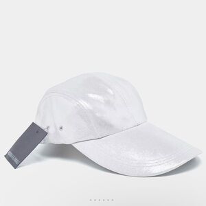 Norma Kamali Silver Lame Long Bill Baseball Cap One Size